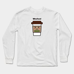 Woohoo! | Coffee Cup | Charging | High Battery | Cute Kawaii | White Long Sleeve T-Shirt